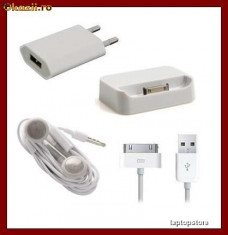 Iphone 4/4s - Incarcator Priza/Stand/Cablu Usb/Casti foto