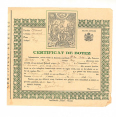 DOCUMENT VECHI -Certificat de Botez 1939 Plasa Jiuu. Jud Gorj foto