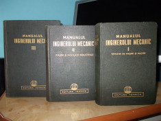 MANUALUL INGINERULUI MECANIC / VOL.1 + VOL.2 + VOL.3 / ORGANE DE MASINI * MASINI SI INSTALATII INDUSTRIALE * METALURGIE / - ED.TEHNICA - 1950-195 foto