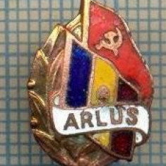 831 INSIGNA ARLUS - ANII '50 Asociația Rom&acirc;nă pentru str&acirc;ngerea Legăturilor cu Uniunea Sovietică -starea care se vede
