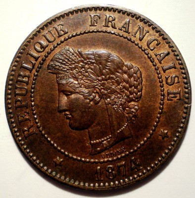 C.391 FRANTA CERES 5 CENTIMES 1874 A XF/AUNC foto