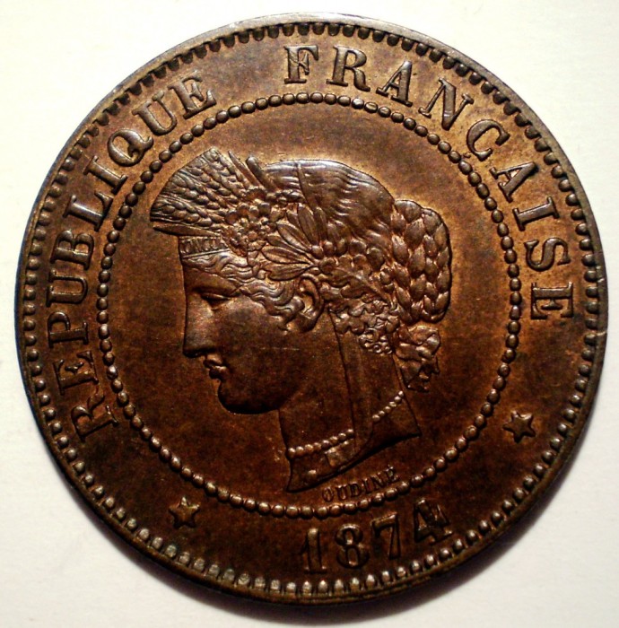 C.391 FRANTA CERES 5 CENTIMES 1874 A XF/AUNC