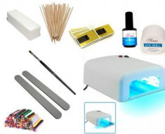 Kit unghii false Lampa UV, Gel constructie Sina, Primer, 10 Sabloane pentru o manechiura rezistenta si eficienta foto