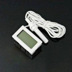 Termometru si higrometru digital cu fir, de culoare alb pentru auto, acvariu, incubator, frigider si altele, termometru cu sonda foto