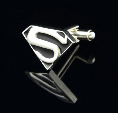 Butoni camasa model SUPERMAN argintii cu negru +ambalaj cadou