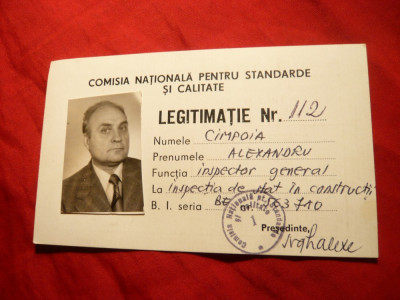 Legitimatie - Comisia Nationala pt. Standarde -Constructii 1990 foto