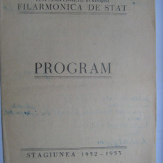 Program Filarmonica Romana de Stat - concert simfonic, dirijor Theodor Rogalski (21 martie 1953) / si bilet