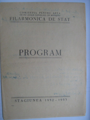 Program Filarmonica Romana de Stat - concert simfonic, dirijor Theodor Rogalski (21 martie 1953) / si bilet foto