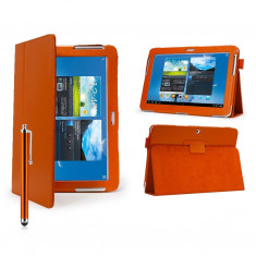 Husa tip stand Samsung Galaxy Tab 2 10.1&amp;#039; P5100/P5110 *DARK ORANGE* + Folie Protectie Ecran + Touch Pen Gratis foto