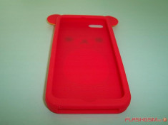 Husa silicon rosie (cu urechi) pentru telefon Apple iPhone 5 foto