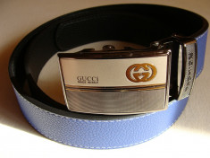 Curea GUCCI GC albastru cu catarama automata eleganta Made in Italy foto