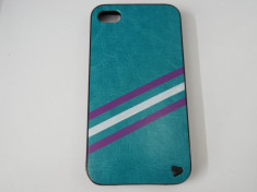 Husa tip capac turquoise (cu dungi oblice) pentru telefon Apple iPhone 4/4S foto
