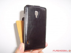 Husa flip neagra (interior bej) pentru telefon LG Optimus L7 II P710 foto