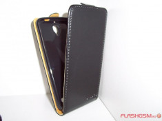 Husa flip neagra (interior bej) pentru telefon Orange San Remo (Alcatel One Touch 6030 Idol) foto