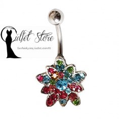 Body piercing / cercel pentru buric din otel Diamond Flower Colorful foto