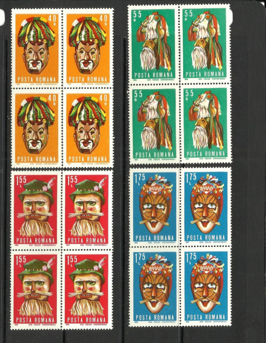 ROMANIA 1969 MASTI FOLCLORICE BLOC DE 4 MNH