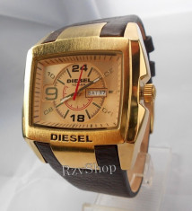 Ceas DIESEL Gold cu afisare data si zilele saptamanii, curea piele + CUTIE CADOU Poze Reale EDITIE LIMITATA Fashion Casual Barbatesc foto