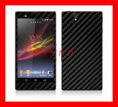 FC03 - Folie Sticker de protectie CARBON SKIN Sony Xperia Z L36h fata si spate, full body kitt NEGRU - LIVRARE GRATUITA PT AVANS! foto