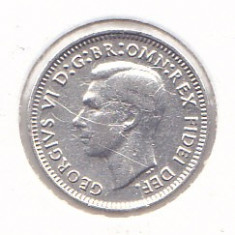Moneda Australia 3 Pence 1950 (KGVI) - KM#44 VF++ (argint 0,500 - 1,41 grame) foto