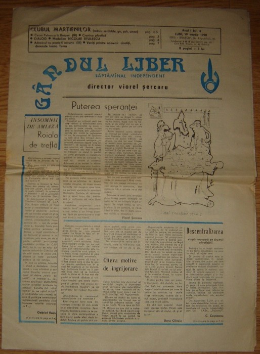 Ziar , Gandul Liber - 19 Martie 1990