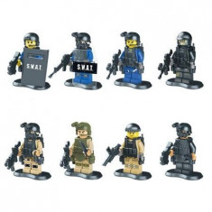 Minifigurine tip LEGO cu armata sau City Police, Trupele Speciale SWAT, SET 8 BUCATI cu accesorii, cutite, mitraliere, pistoale, grenade, NOI foto