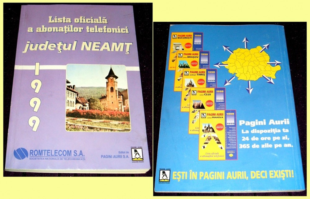Ghidul Pagini Aurii 1999 - Lista oficiala a abonatilor telefonici din  judetul Neamt, carte de telefoane Romtelecom | arhiva Okazii.ro