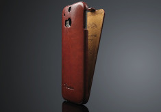 Husa / toc protectie piele fina HTC ONE M8 lux, tip flip cover, culoare - maro coniac - LIVRARE GRATUITA prin Posta la plata cu cardul foto