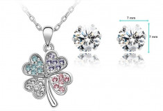 Set bijuterii -Trifoi cu 4 foi-Cristale Cubic Zirconia, placat cu aur alb 18 karate top quality. (COD: 207) foto