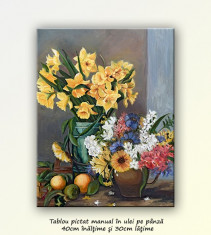 Aranjament floral (2) - tablou ulei pe panza 30x40cm, livrare gratuita in 24h foto