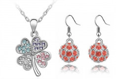 Set bijuterii -Trifoi cu 4 foi-Cristale Cubic Zirconia, placat cu aur alb 18 k foto