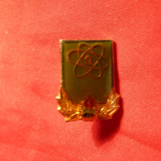 Insigna- Pionier- Om de Stiinta , metal si email , h= 2 cm