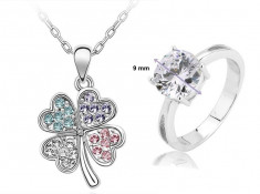 Set bijuterii -Trifoi cu 4 foi-Cristale Cubic Zirconia, placat cu aur alb 18 karate top quality. (COD: 214) foto