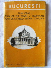 &amp;quot;BUCURESTI - PLAN ORAS / PLAN OF THE TOWN / STADTPLAN / PLAN DE LA VILLE / PLAN GORODA&amp;quot;, Oficiul National de Turism, 1970. Cu harta mare foto