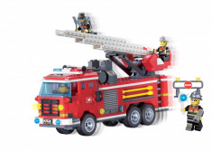 Camionul de Pompieri, joc de construit pentru baieti tip Lego City, 364 piese, 4 minifigurine, compatibil 100% LEGO, Enlighten Fire Rescue 904, NOU foto