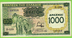 Grecia bancnota 1000 drahmai drahme 1939 VF+ foto