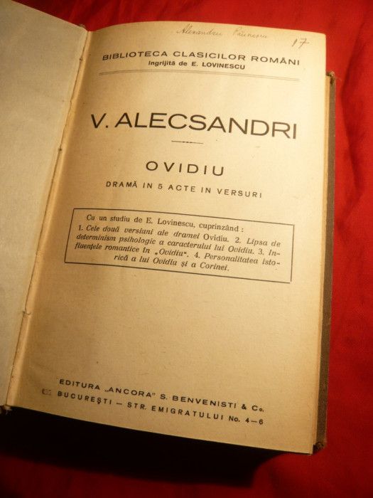V.Alecsandri - Teatru : Ovidiu ,Despot-Voda si Fantana Blanduziei cu studii de E.Lovinescu