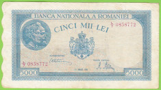 Romania bancnota 5000 LEI 21 august 1945 foto