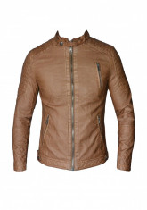 Geaca Piele Eco tip Zara Man - Model NOU MOTO Star - Slim fit - Maro - Masuri: XL - LIMITAT ! ! - Cambrata foto