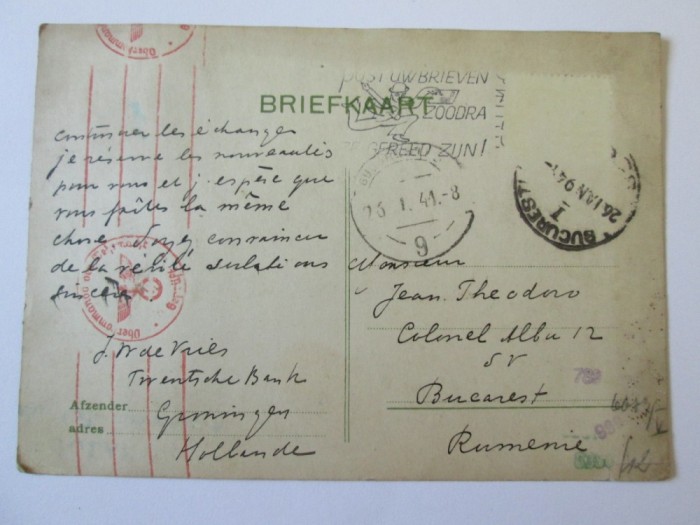 RARITATE! CARTE POSTALA CENZURATA DE COMANDAMENTUL SUPERIOR AL WEHRMACHTULUI(OCUPATIA OLANDEZA) 1941