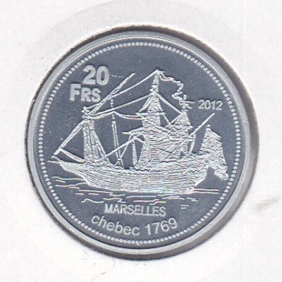 bnk mnd Bassas de India 20 franci 2012 proof , vapor foto