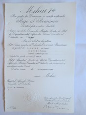 RARITATE!! BREVET MIHAI I ORDINUL COROANA ROMANIEI IN GRAD DE CAVALER ACORDAT ATASATULUI DE LEGATIUNE(SPION) AL AMBASADEI GERMANIEI NAZISTE IN ROMANIA