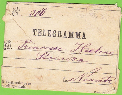 Plicul unei telegrame trimise printesei Elena Sturdza la Piatra Neamt aproximativ 1860-70 foto