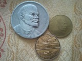 Lot 3 medalii Lenin, circulate, diferite, prima medalie 1870-1924, 33,41 grame + taxele postale gratis= 100 roni, Europa