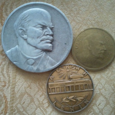 Lot 3 medalii Lenin, circulate, diferite, prima medalie 1870-1924, 33,41 grame + taxele postale gratis= 100 roni