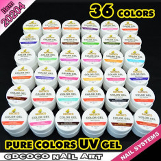 set 36 geluri color gel uv color geluri colorate 36 bucati se usuca la lampa uv, 5ml (8g) gel pur brand COCO calitate garantata !!! set geluri color foto