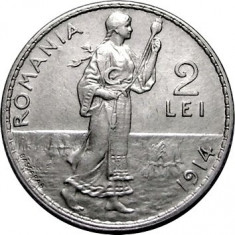 ROMANIA 2 LEI 1914; piesa de colectie_argint puritate 835; 10 grame, Carol I foto