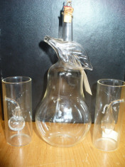 Set sticla in forma de para si 2 pahare cu pere din sticla in interior,primite din Germania foto