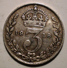 A.002 MAREA BRITANIE GEORGE V 3 PENCE 1918 ARGINT 1,4g foto