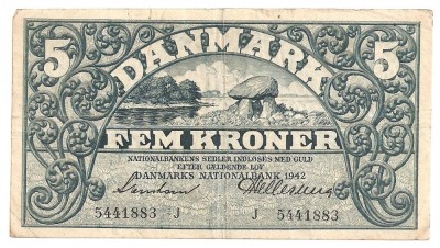 DANEMARCA 5 KRONER COROANE 1942 F foto