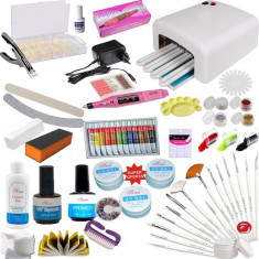 Kit set unghii gel manichiura complet constructie unghii false lampa uv foto